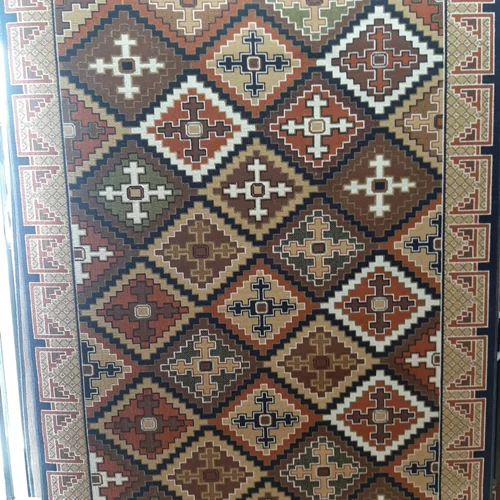 گلیم ساده ۴ متری لوزی رنگ سرمه ای