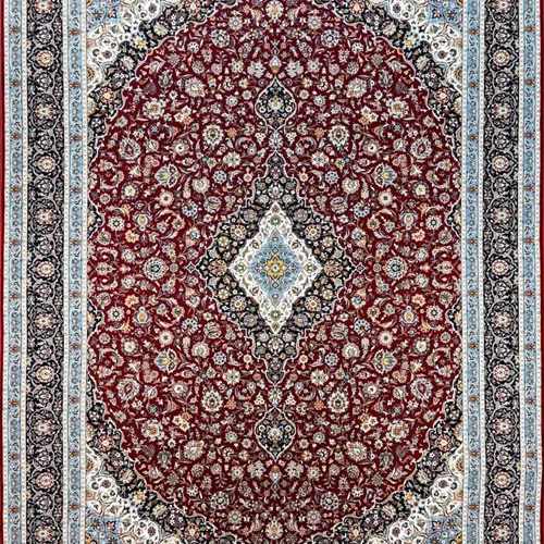 فرش ماشینی 1200 شانه سنگین لاکی نقشه کاشان کد 1211876
