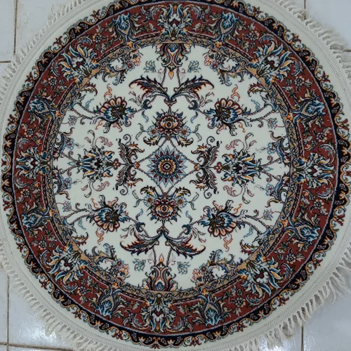 قالیچه فرش دایره یک متر در یک متر افشان صبا کرم ۷۰۰ شانه اصل ارسال رایگان