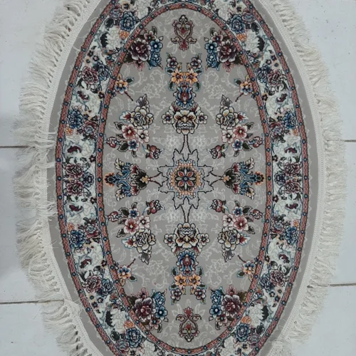 قالیچه فرش بیضی ۱/۲ متری گلپری گیلدا نسکافه ای فیلی ۷۰۰ شانه اصل