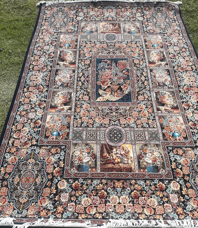 فرش ماشینی باغ ارم سرمه ای ۷۰۰ شانه اصل اکریلیک